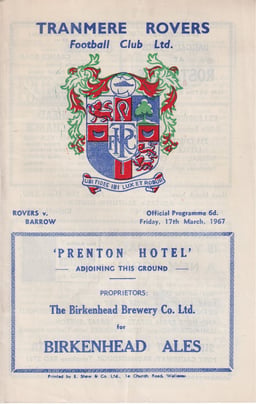 Tranmere Rovers v Barrow Match Programme 1967-03-17